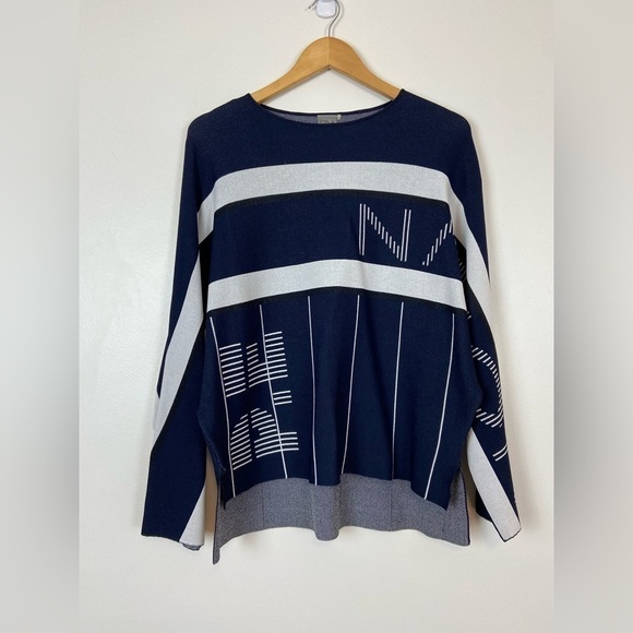 PE NATION RESERVE OVERSIZED JACQUARD-KNIT SWEATSHIRT IN NAVY Spell out Top - Picture 4 of 9